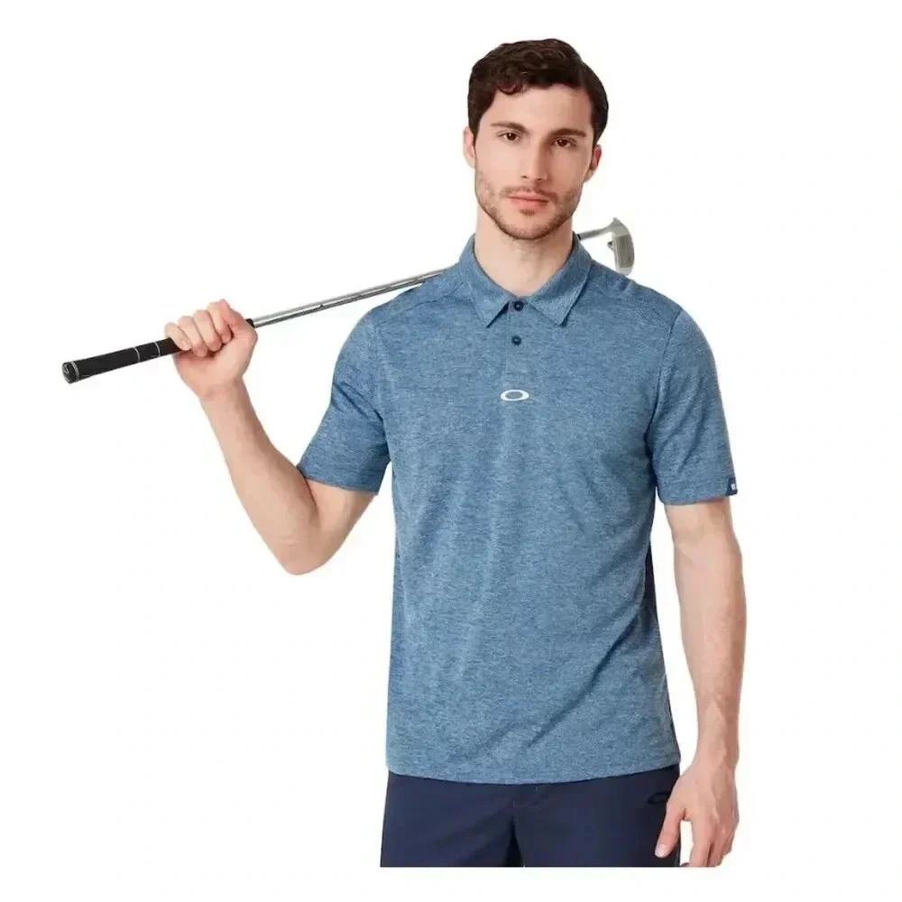 Oakley‎ Golf Polo Shirt XL Blue Heather Regular Fit Performance Mesh Activewear
